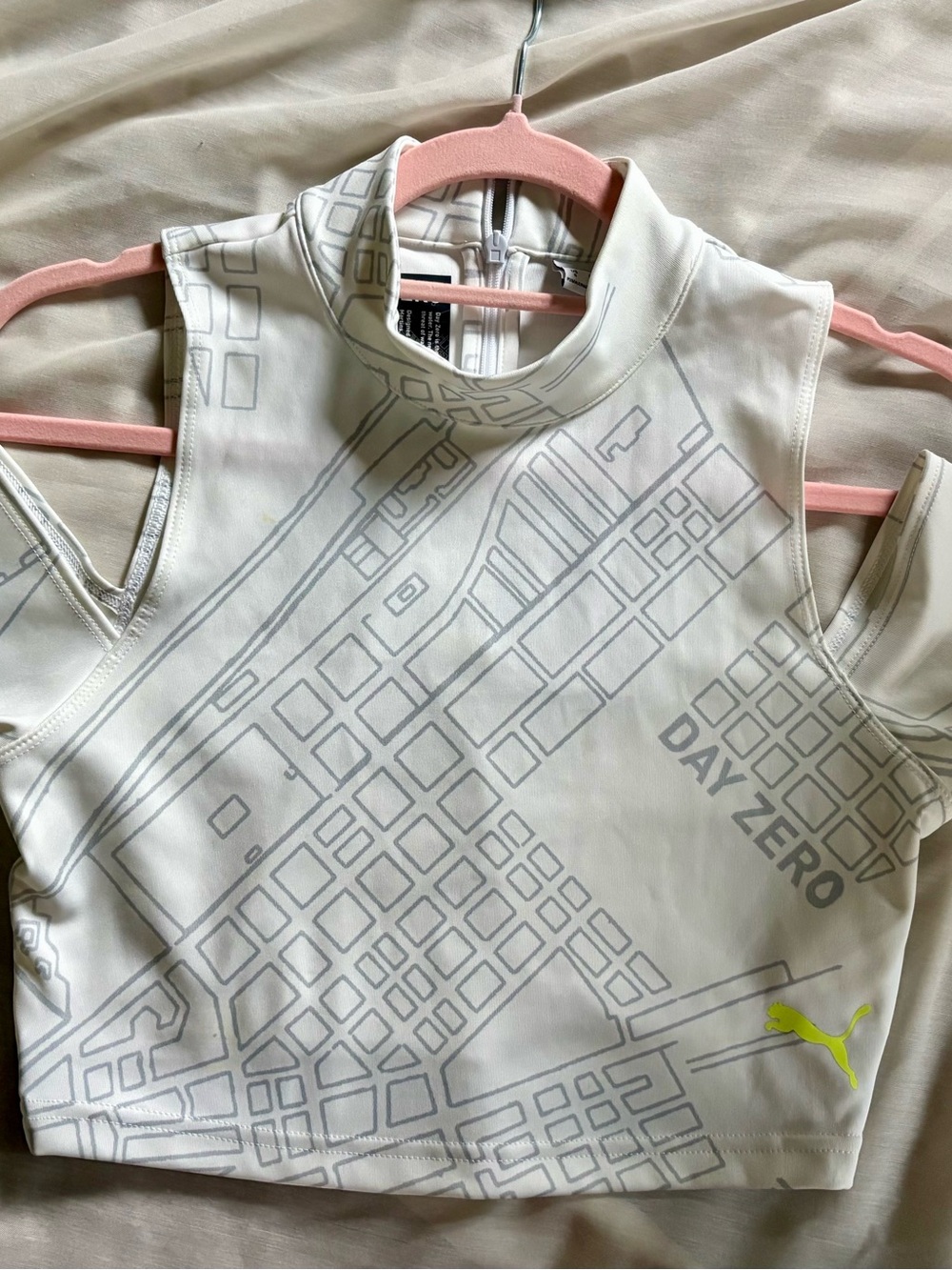 Puma White Crop Top with Neon Yellow Logo NWT